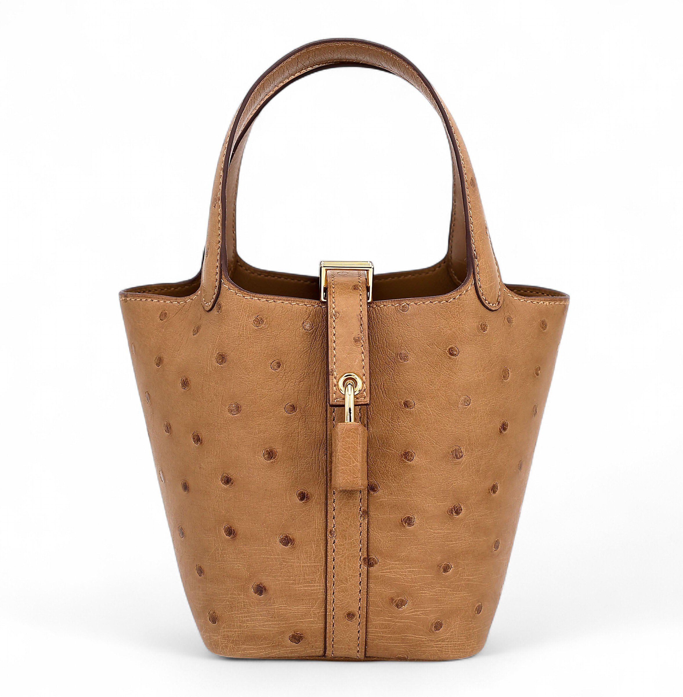 Hermes Brand New ( Rank N ) HERMÈS Picotin Lock Micro 14 Biscuit (4B) Ostrich Gold hardware K (2025)