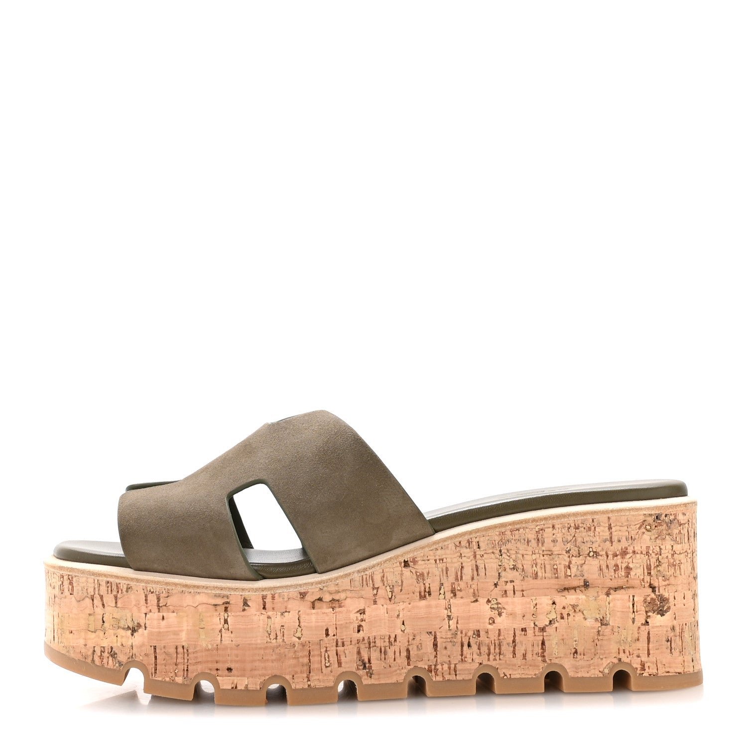 Hermes Suede Goatskin Cork Eze 30 Sandals  40 Vert Toundra