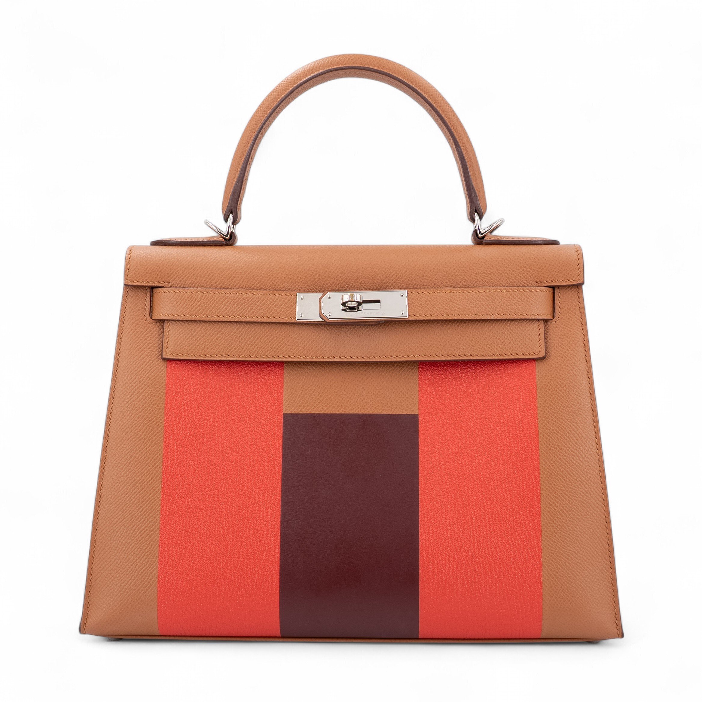 Hermes Very Good ( Rank A) HERMÈS Limited Edition Kelly 28 Graphie Sellier Letter H Gold (37) Rouge H (55) Capucine (9T) Epsom Chevre Sombrero Palladium hardware A (2017)
