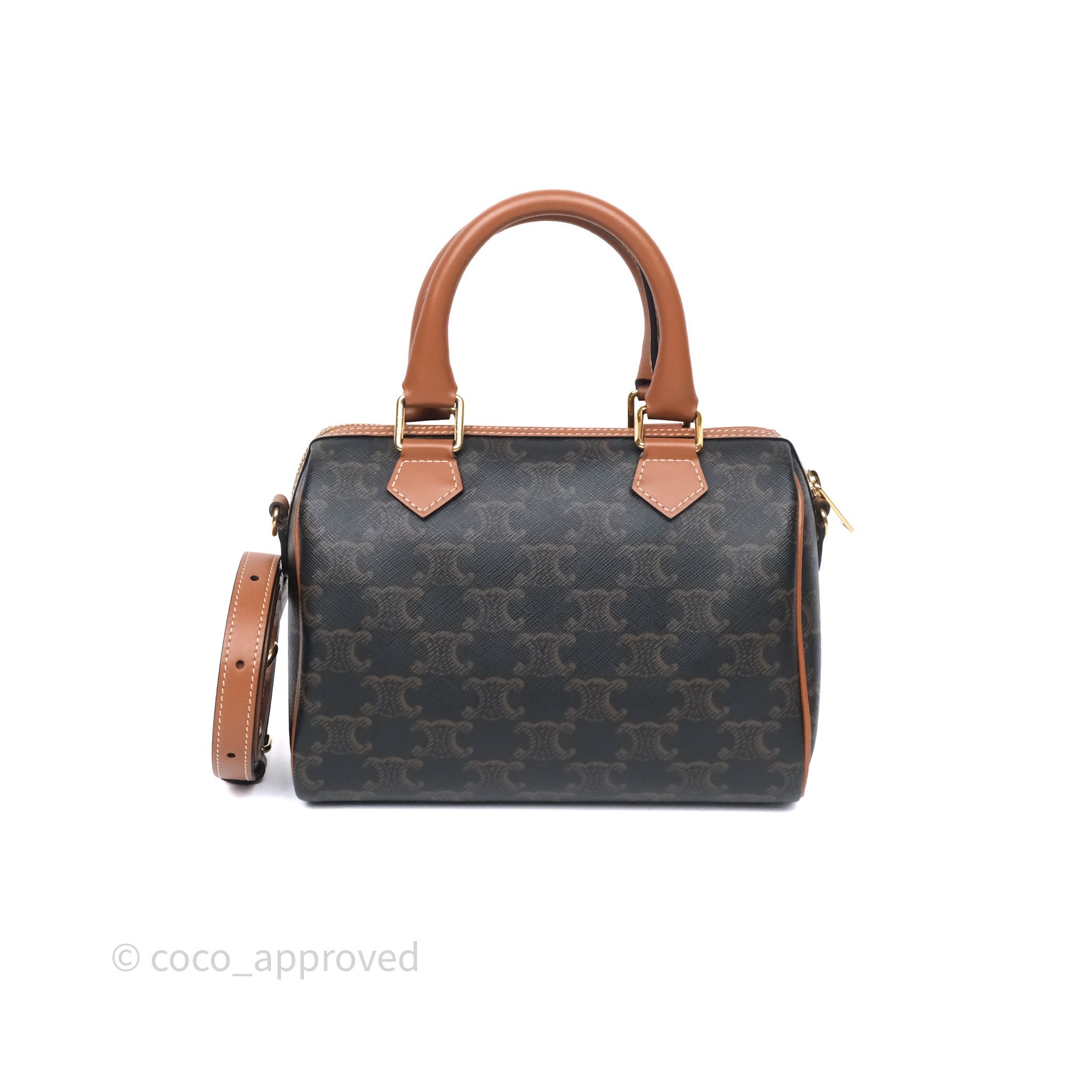 Celine Small Triomphe Canvas Boston Bag Tan Calfskin