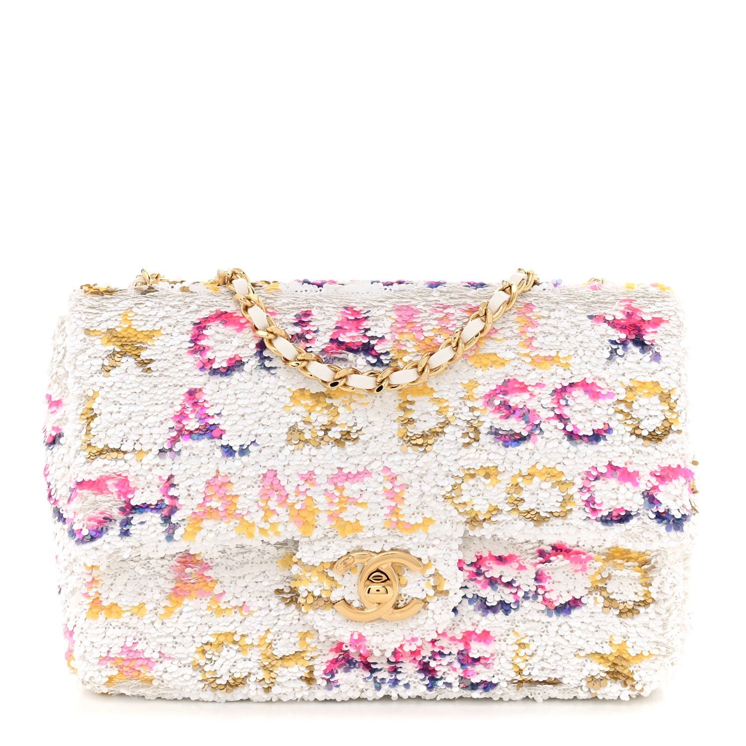 Chanel Sequin Logo CC Small Single Flap White Multicolor