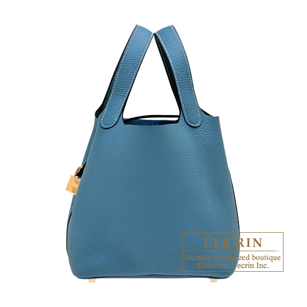 Hermes Hermes Picotin Lock bag 18/PM New blue jean Clemence leather Gold hardware
