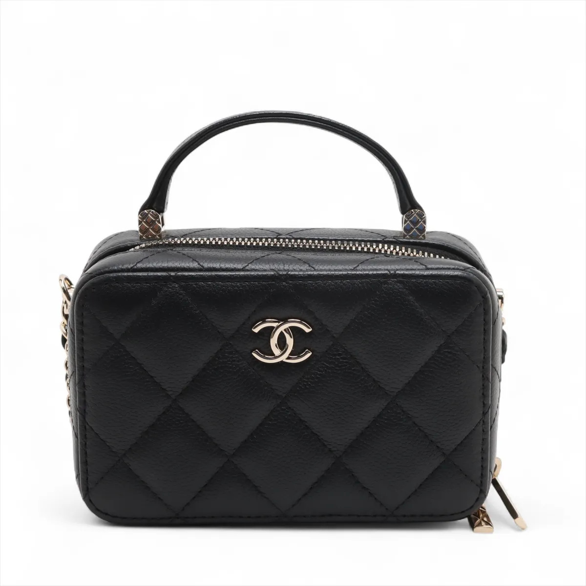 Chanel Matelasse Grained Calfskin 2 Way Shoulder Bag Black Gold Metal Fittings 3