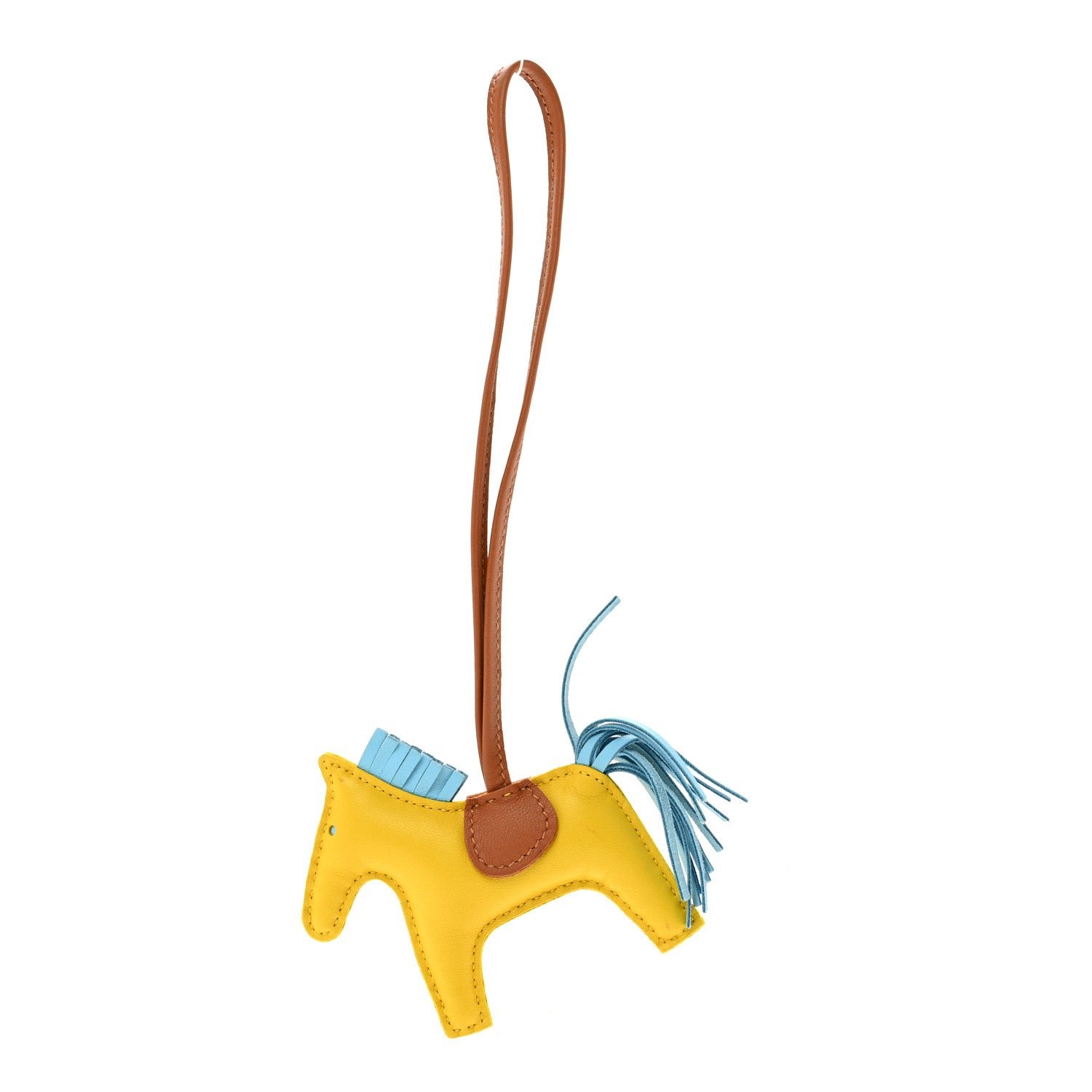 Hermes Milo Lambskin Grigri Rodeo Horse Bag Charm PM Jaune De Naples Celeste Gold