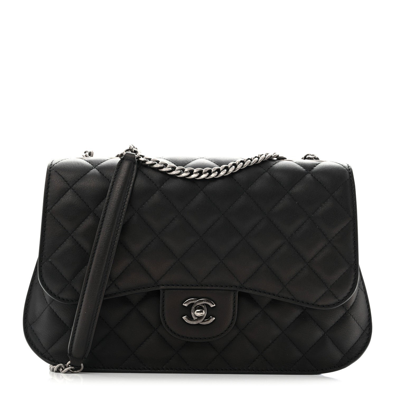 Chanel Metallic Goatskin Quilted Large Rock In Rome Flap Black