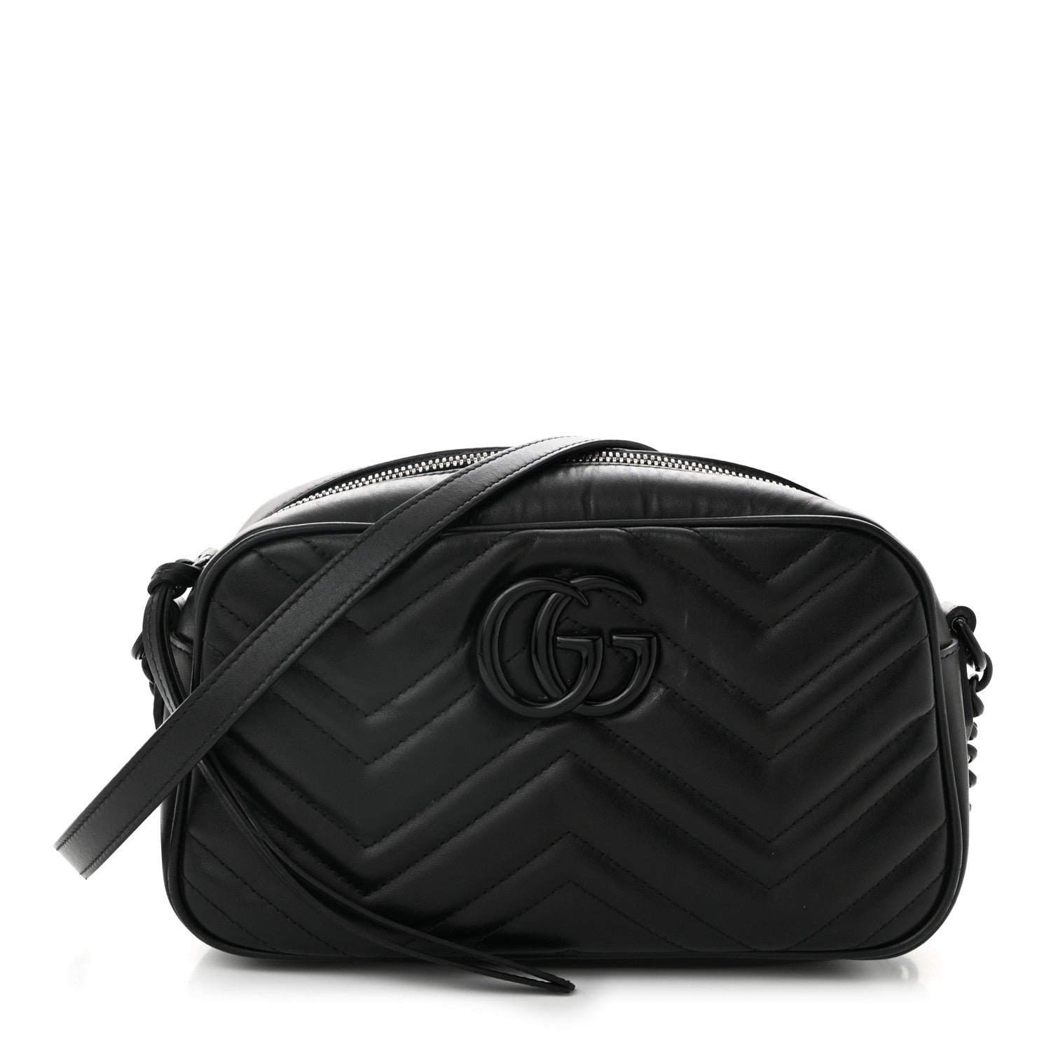 Gucci Calfskin Matelasse Monochrome Small GG Marmont Chain Shoulder Bag Black