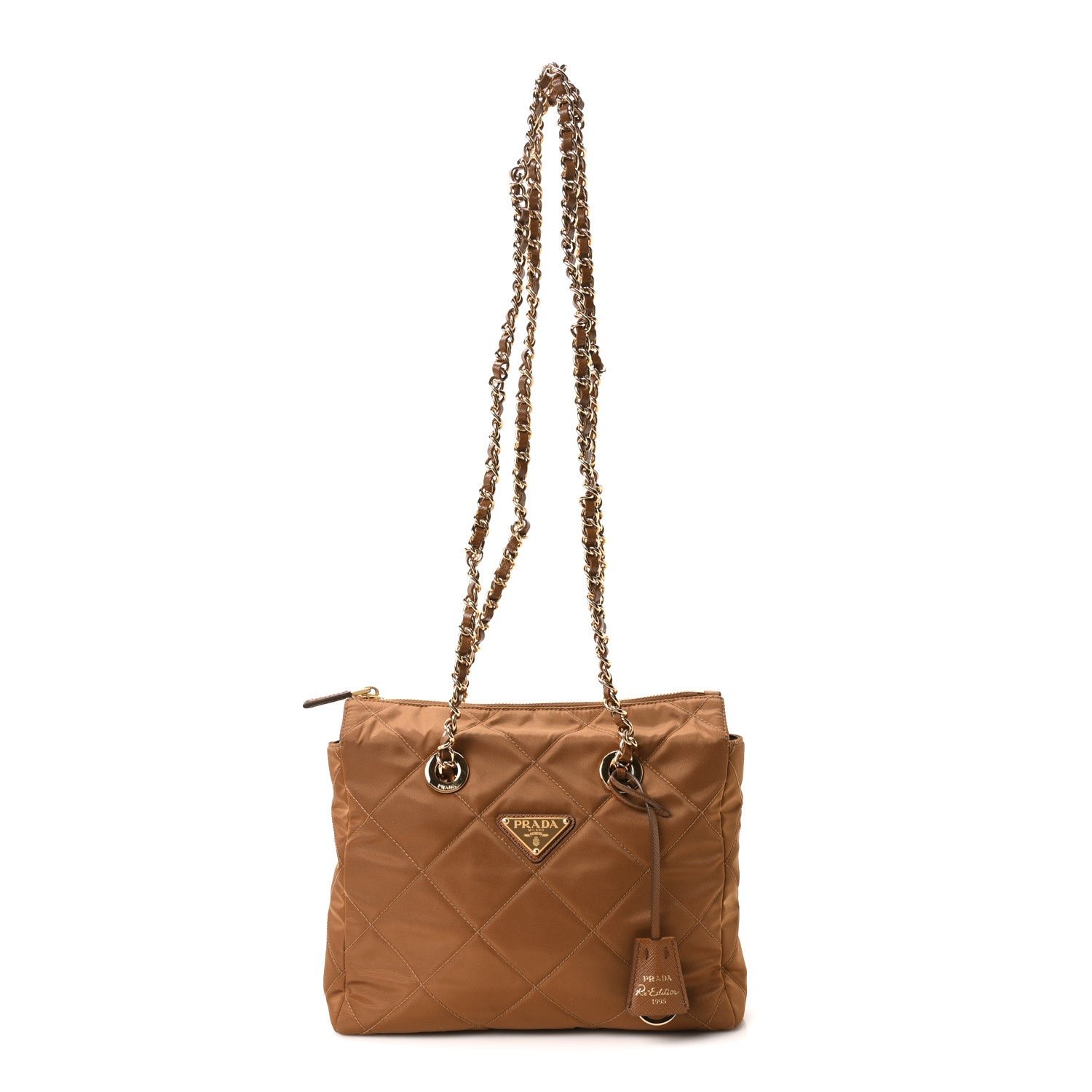 Prada Prada Re-Nylon Saffiano Stitched Re-Edition 1995 Chaine Shoulder Bag Brandy