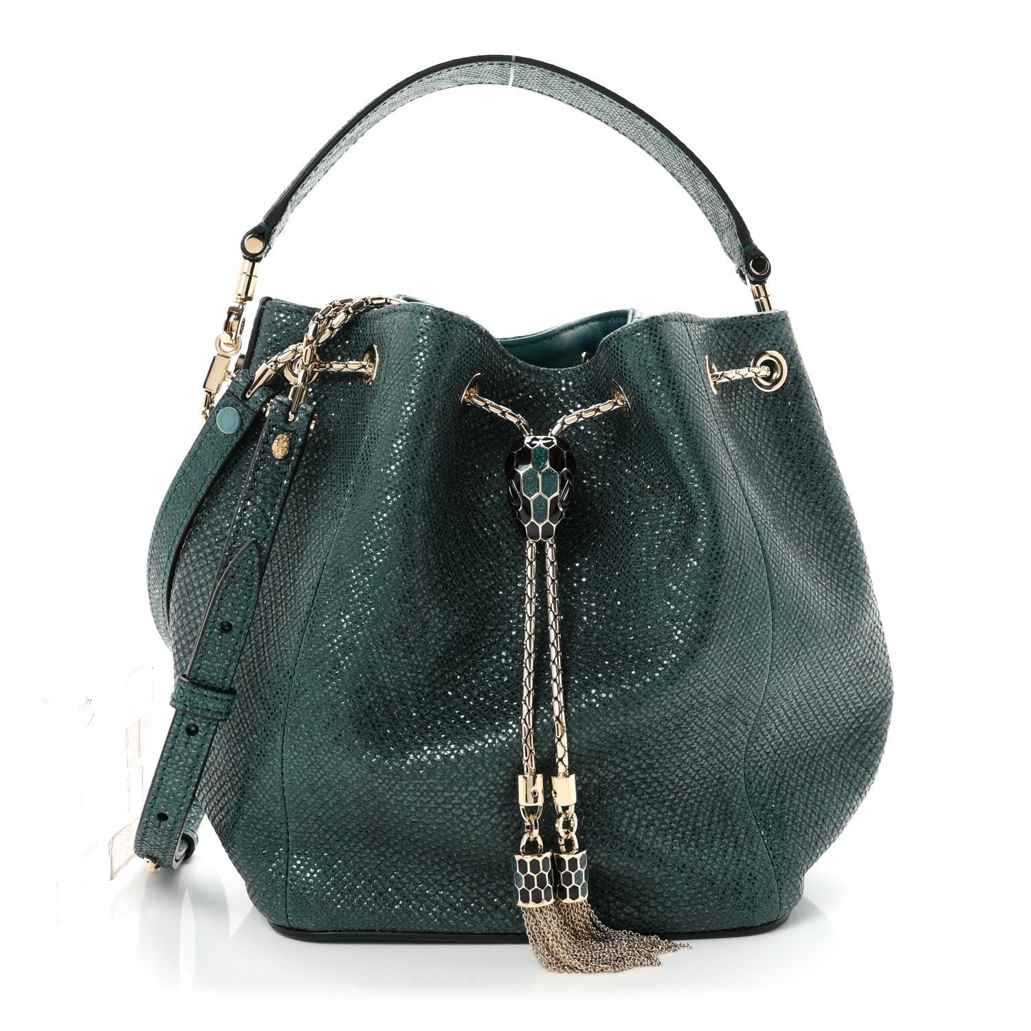 Bulgari Metallic Karung Serpenti Forever Bucket Bag Emerald Green