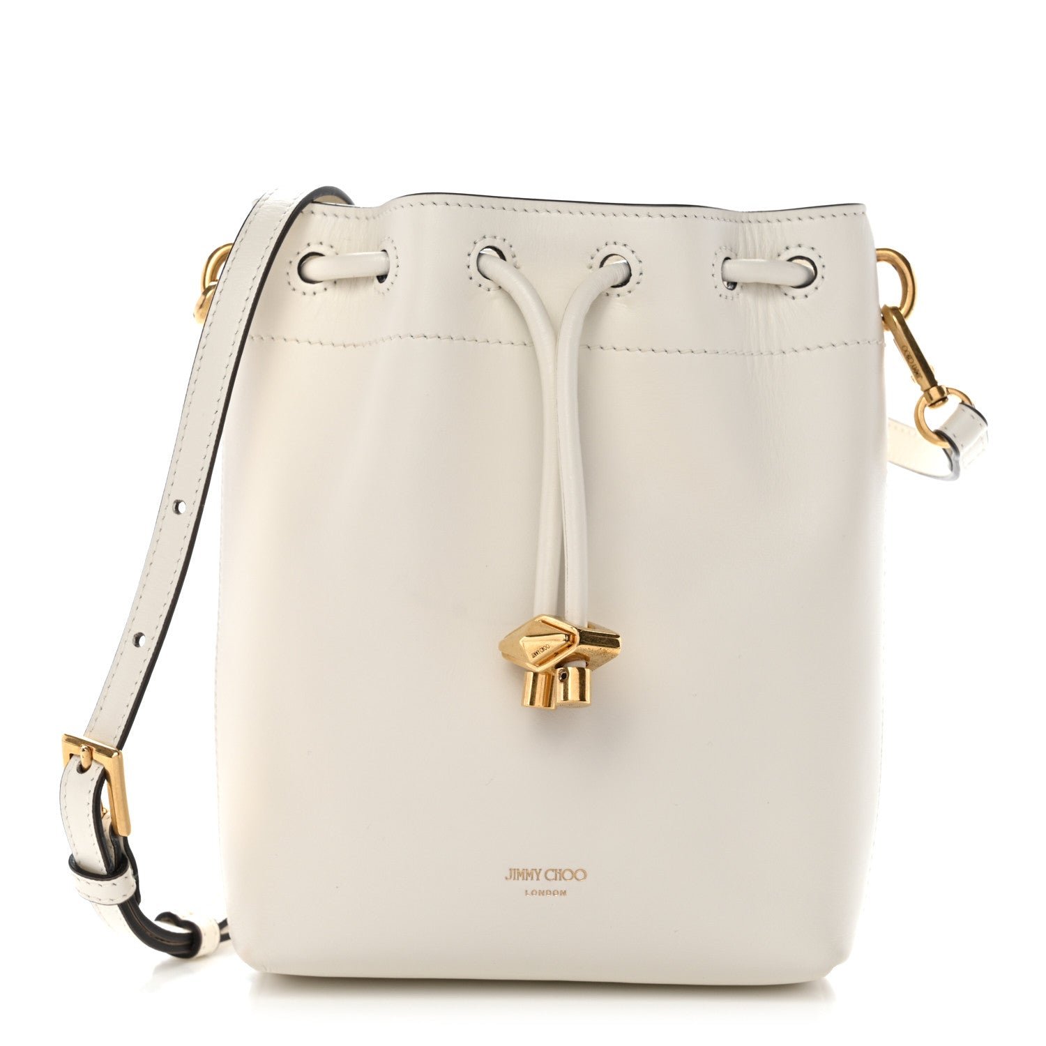 Jimmy Choo Jimmy Choo Soft Shiny Calfskin Mini Bon Bon N/S Bucket Bag Latte