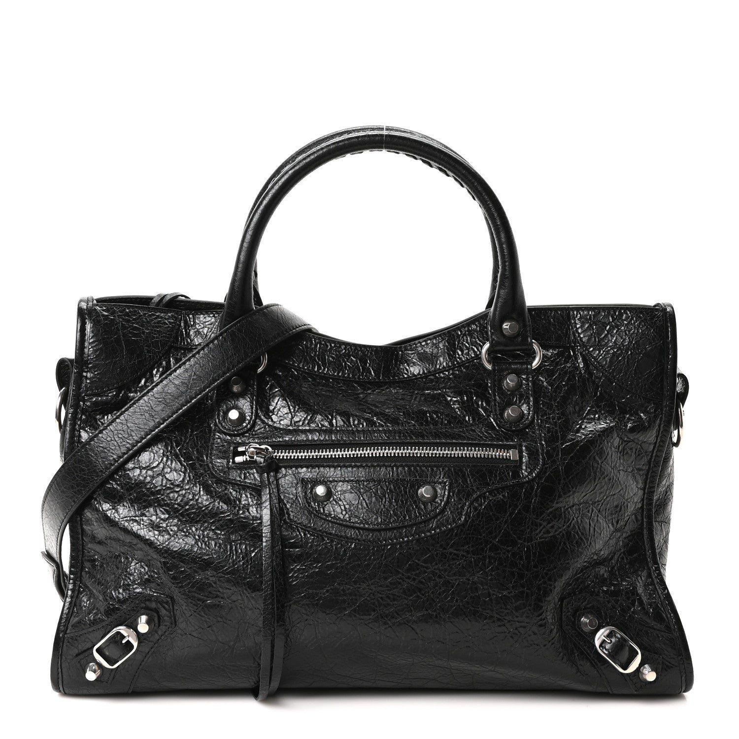 Balenciaga Agneau Arena Silver Hardware Medium Le City Black