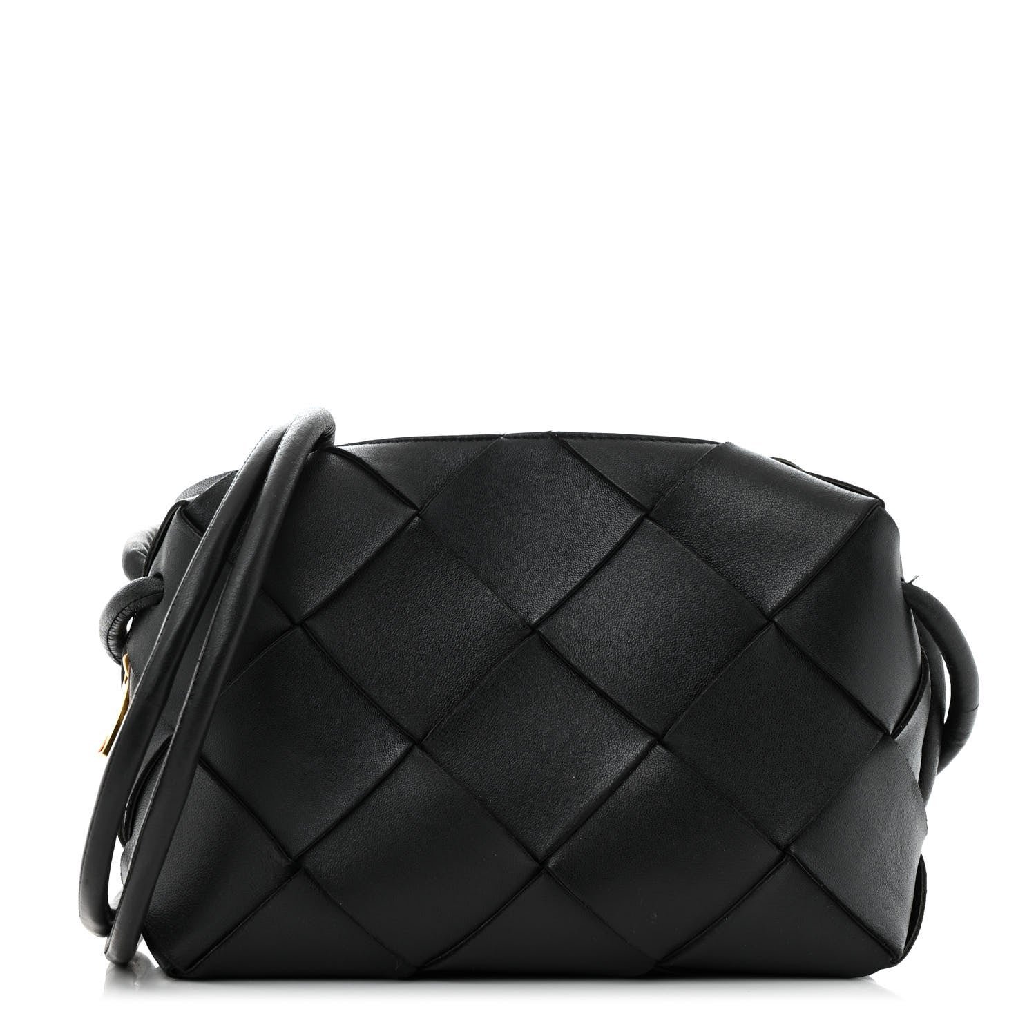 Bottega Veneta Lambskin Maxi Intrecciato Small Cassette Camera Bag Black