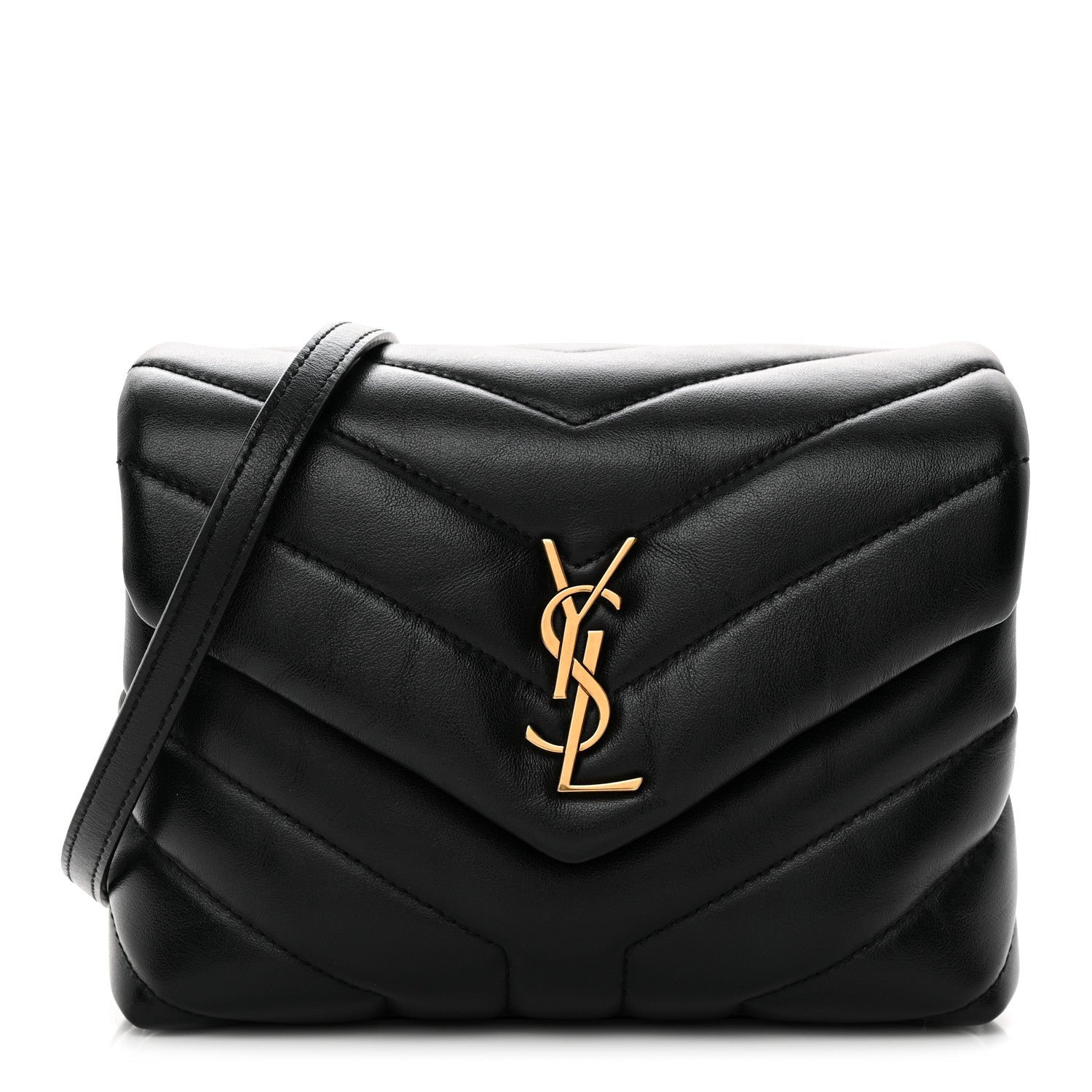 Saint Laurent Calfskin Y Quilted Monogram Toy Loulou Crossbody Bag Black