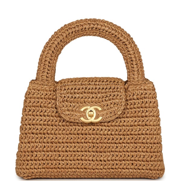 Chanel Chanel Small Kelly Dark Beige Raffia Brushed Gold Hardware