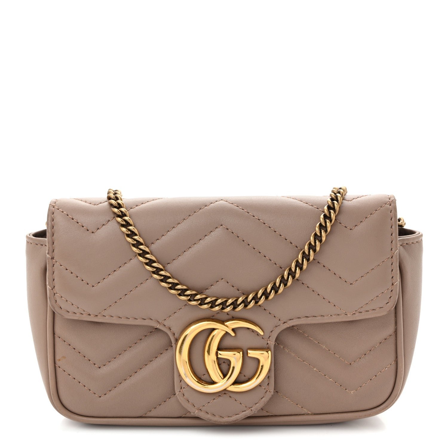 Gucci Calfskin Matelasse Super Mini GG Marmont Shoulder Bag Porcelain Rose
