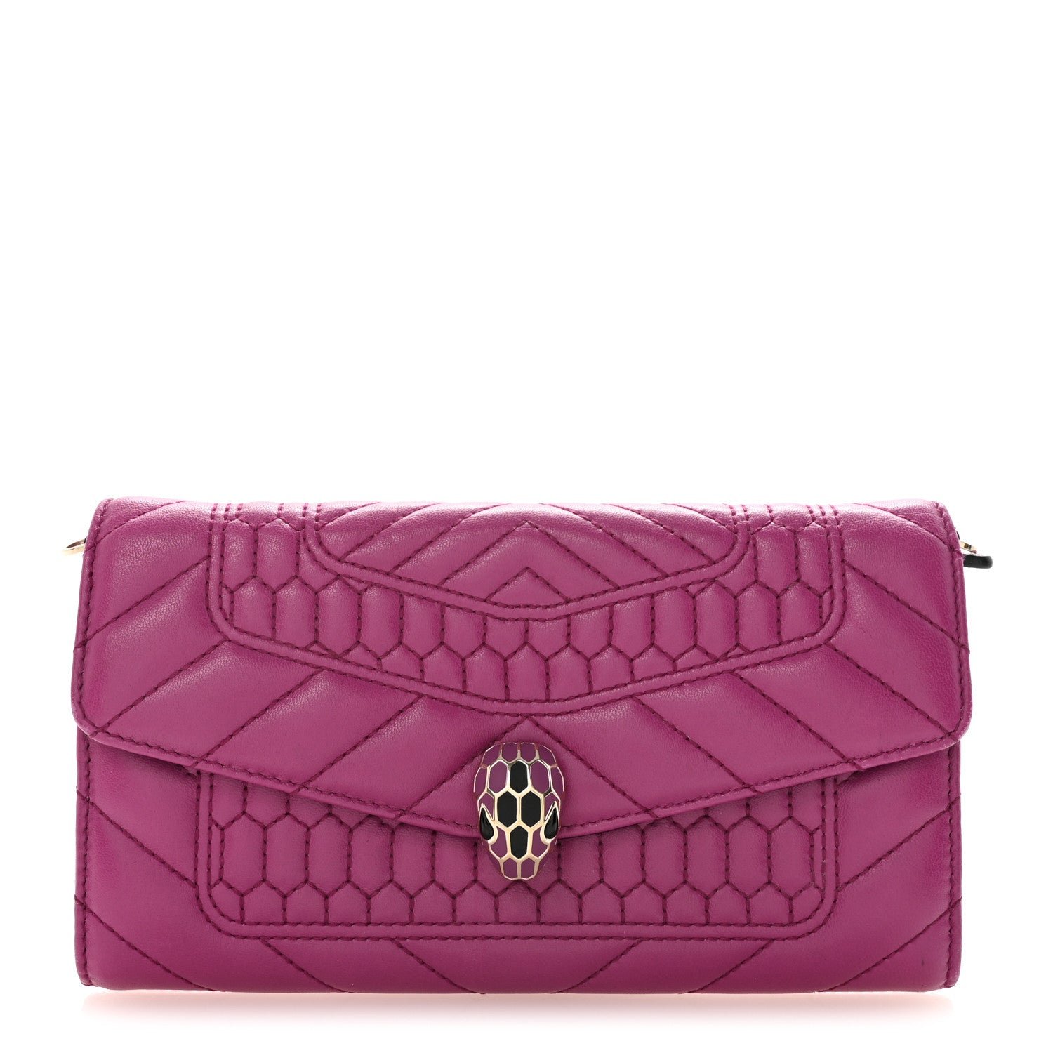 Bvlgari Bulgari Calfskin Quilted Serpenti Forever Clutch Plum