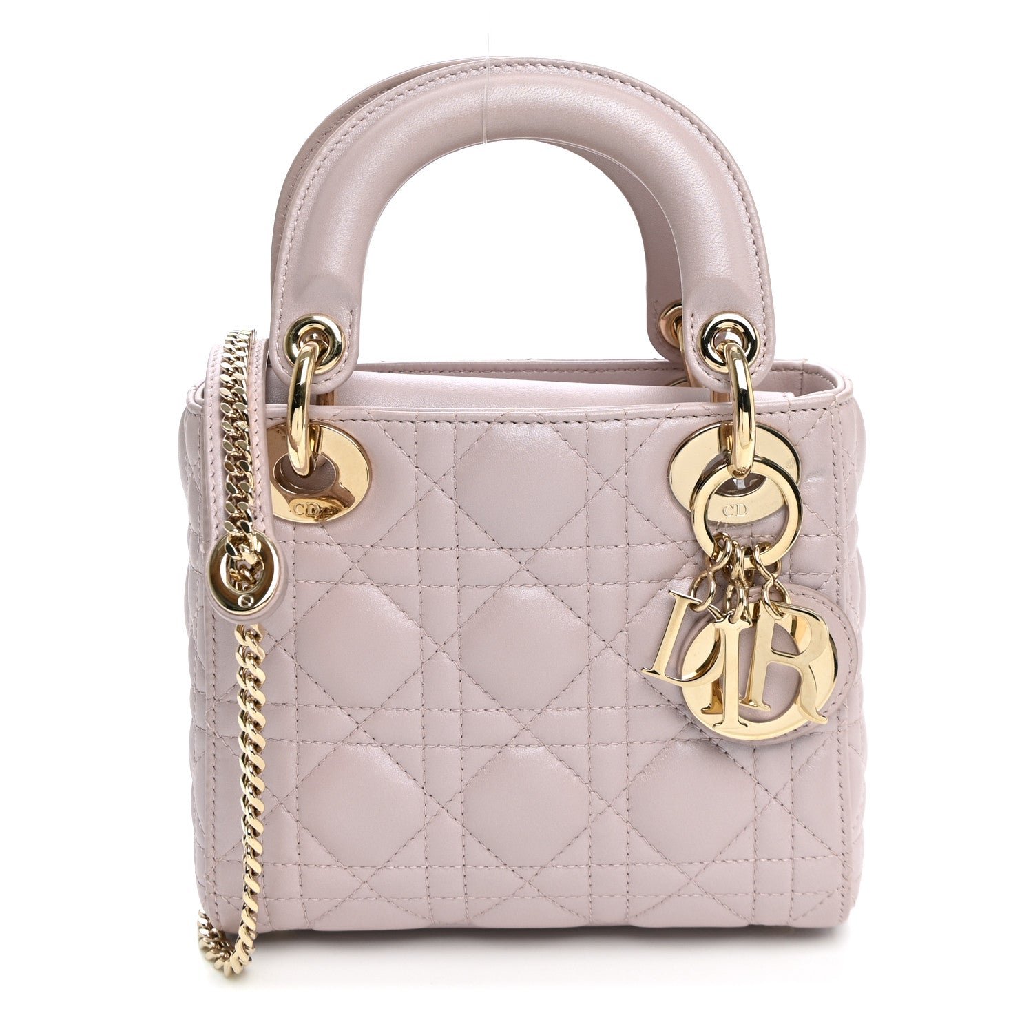 Christian Dior Metallic Lambskin Cannage Mini Lady Dior Lotus