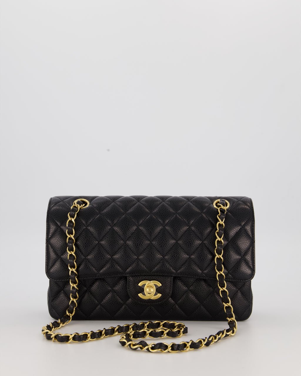 Chanel Black Classic Medium Double Flap Bag in Caviar Leather with Gold Hardware