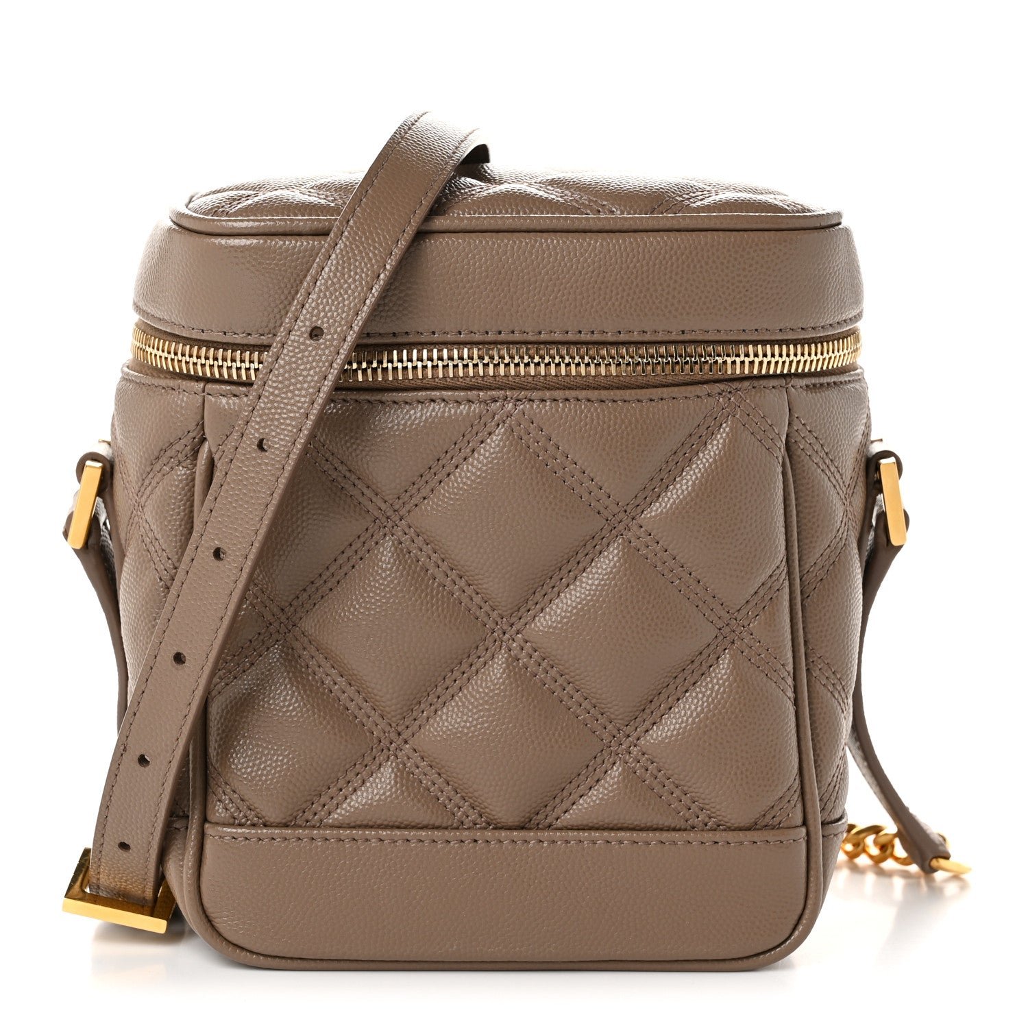 Saint Laurent Grain de Poudre Quilted 80's Vanity Bag Dark Beige