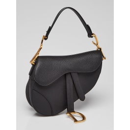 Dior Christian Dior Black Grained Leather Mini Saddle Bag