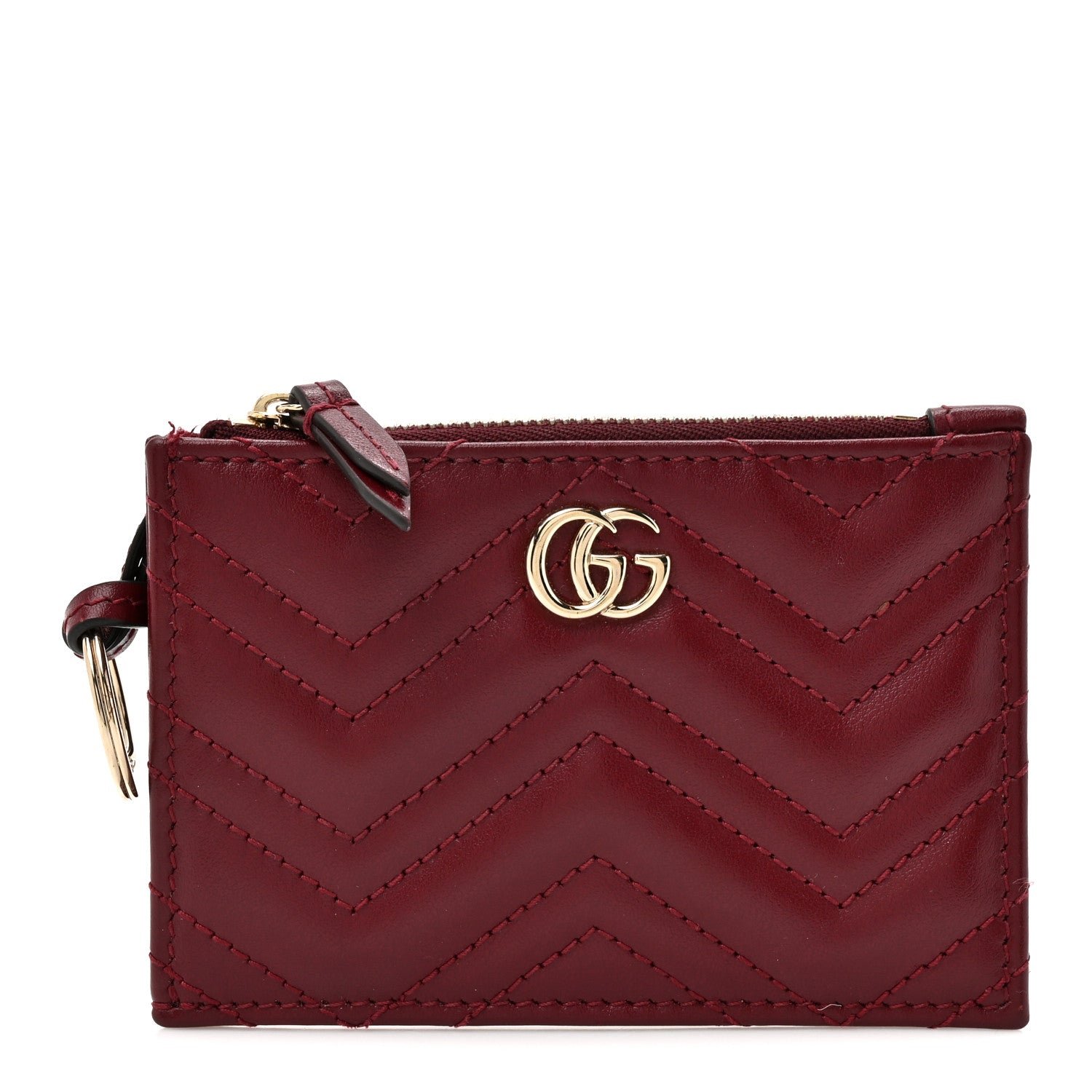 Gucci Lambskin Matelasse GG Marmont Zip Key Pouch Rosso Ancora