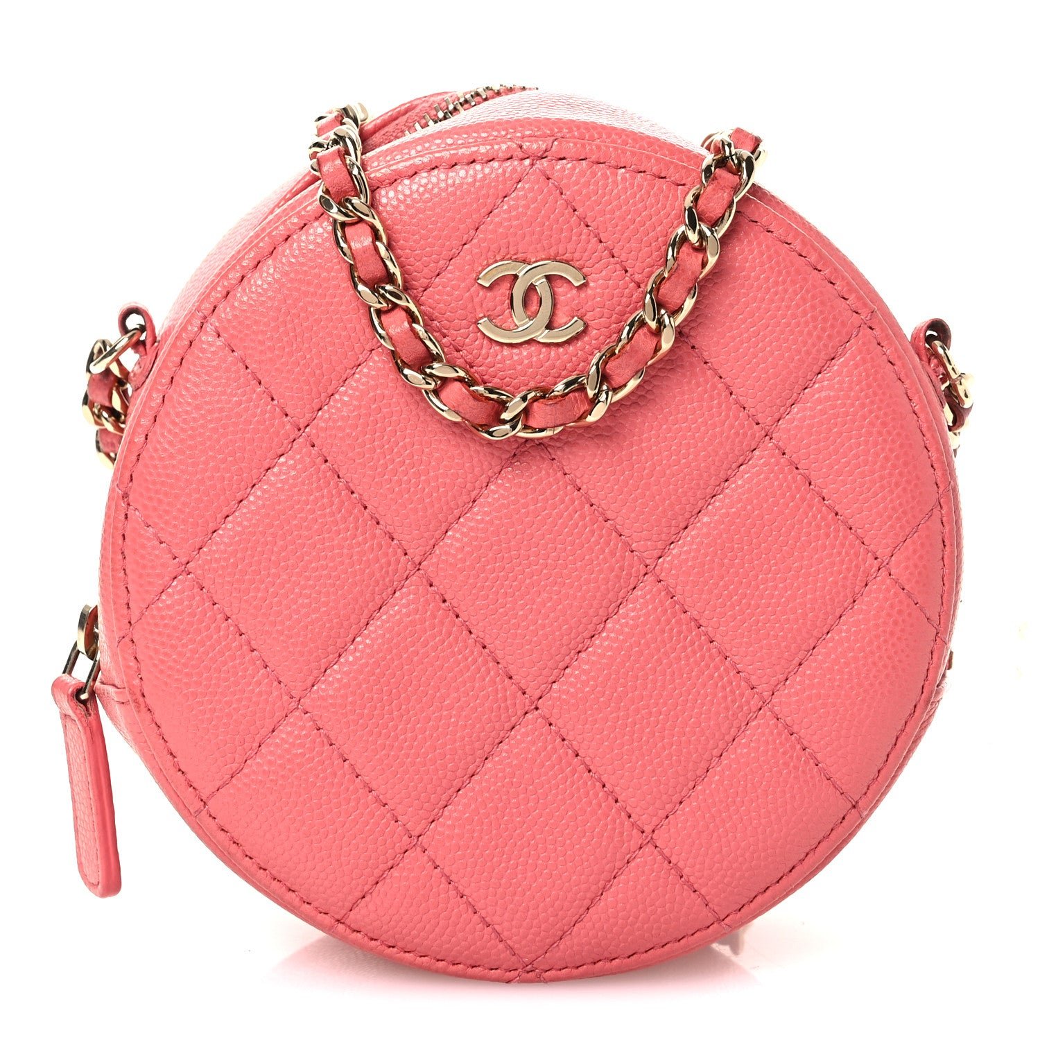 Chanel Caviar Quilted Round Clutch With Chain Pink