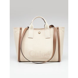 Chloe Chloe Vegetal Beige Canvas/Leather Medium Carry Tote Bag
