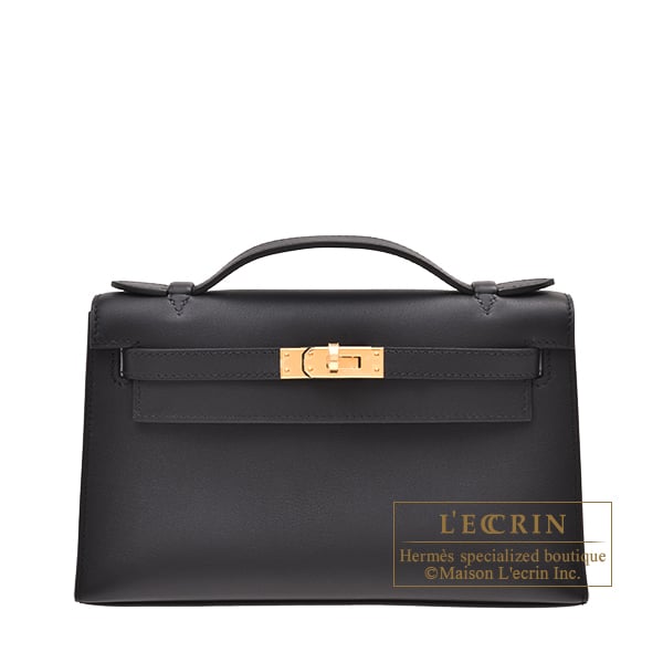 Hermes Kelly pochette Black Swift leather Gold hardware