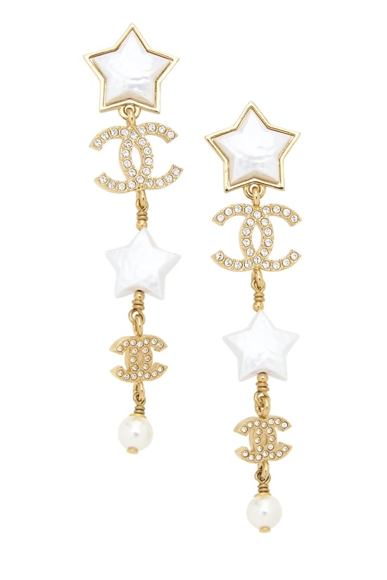 Gold 'CC' Star Dangle Earrings