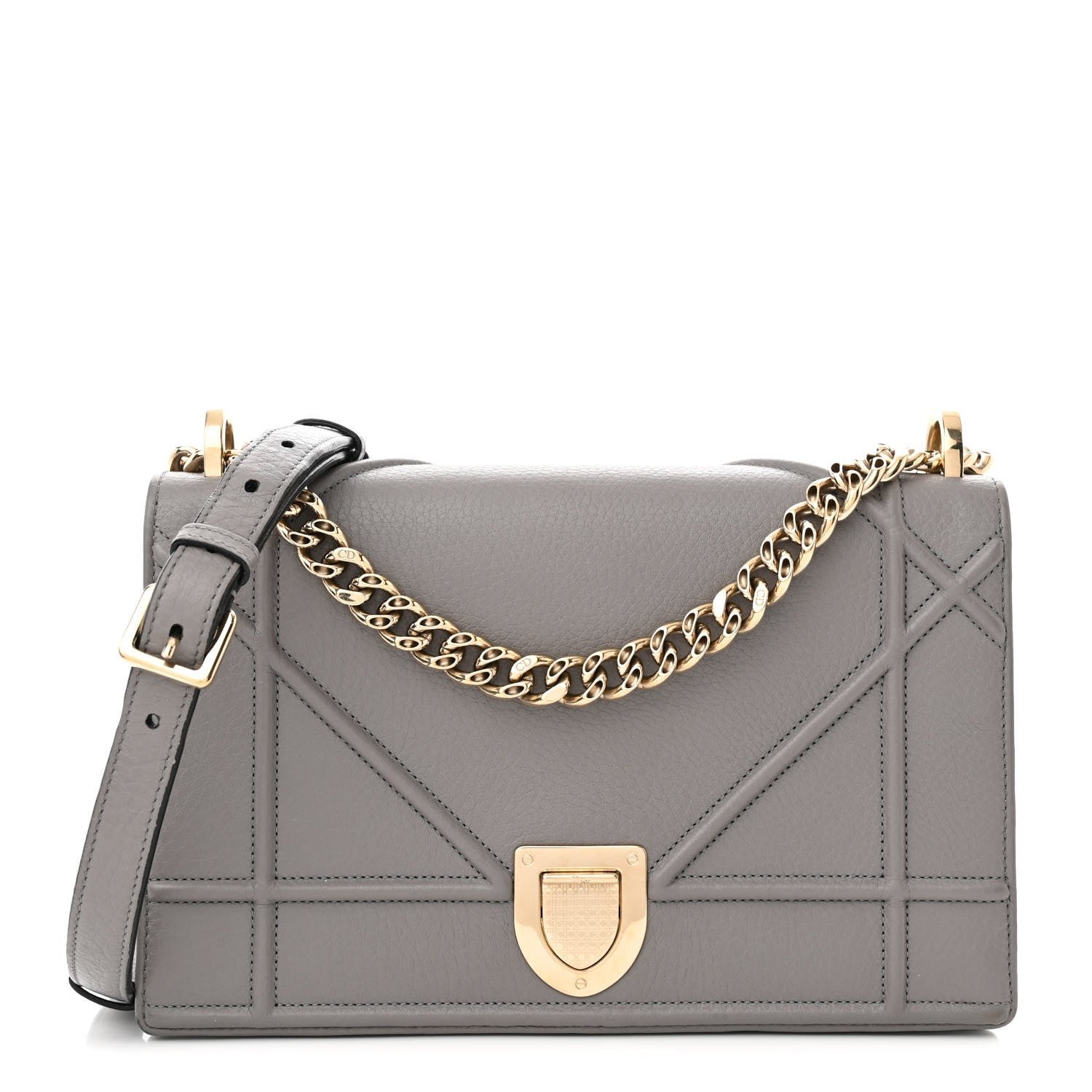 Christian Dior Grained Calfskin Medium Diorama Flap Bag Gris