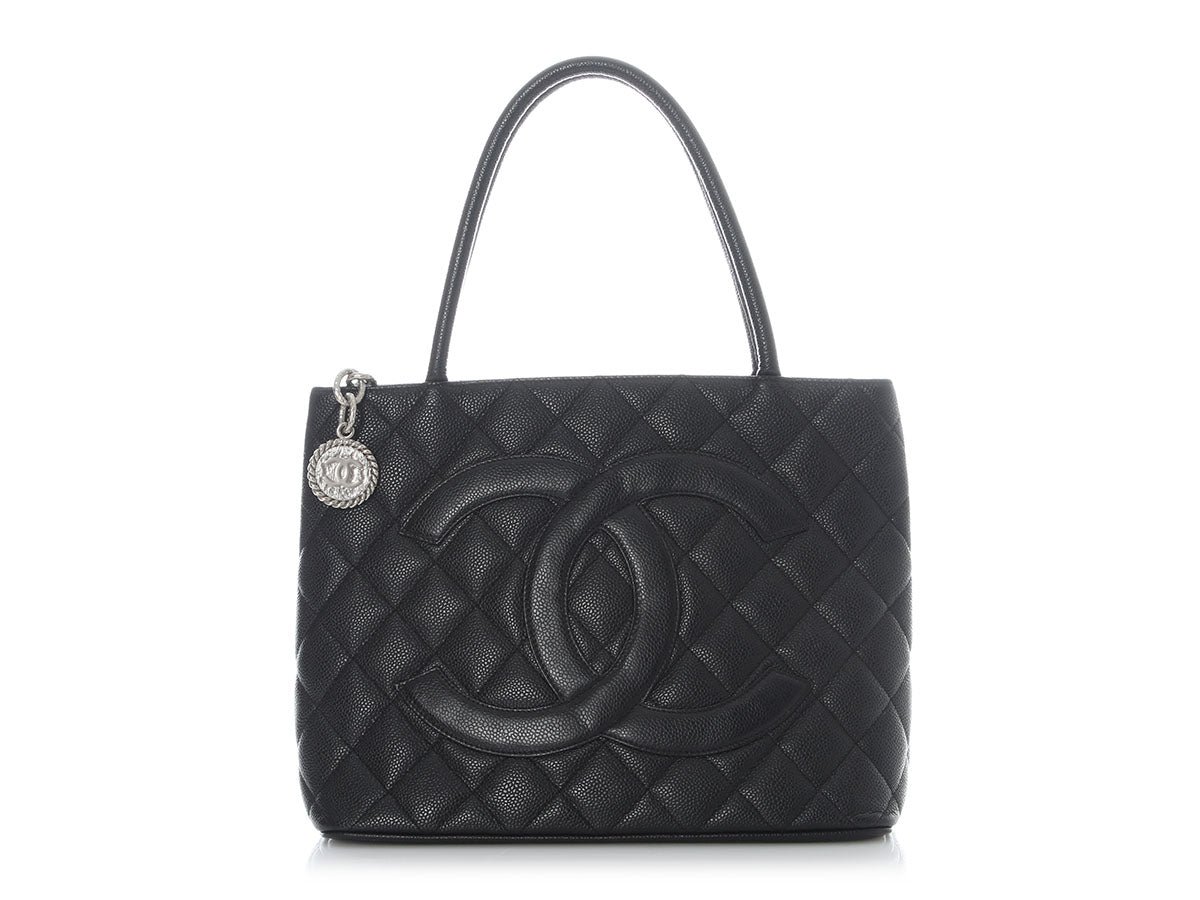 Chanel Black Quilted Caviar Medallion Tote
