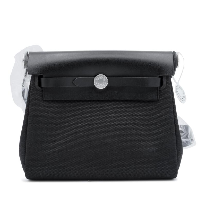 Hermes Black Vache Hunter and Toile Mini Herbag Zip 20 Palladium Hardware, 2025