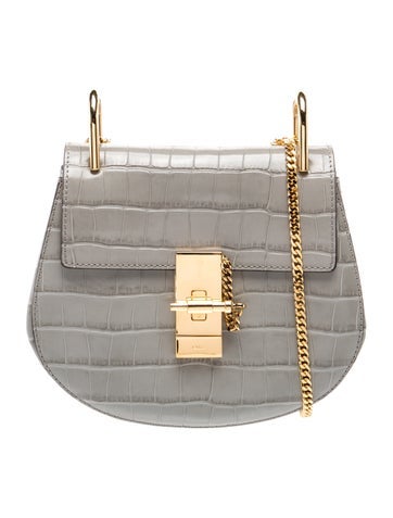 Leather Drew Sac à Bandoulière Gris Effet Croco Mini