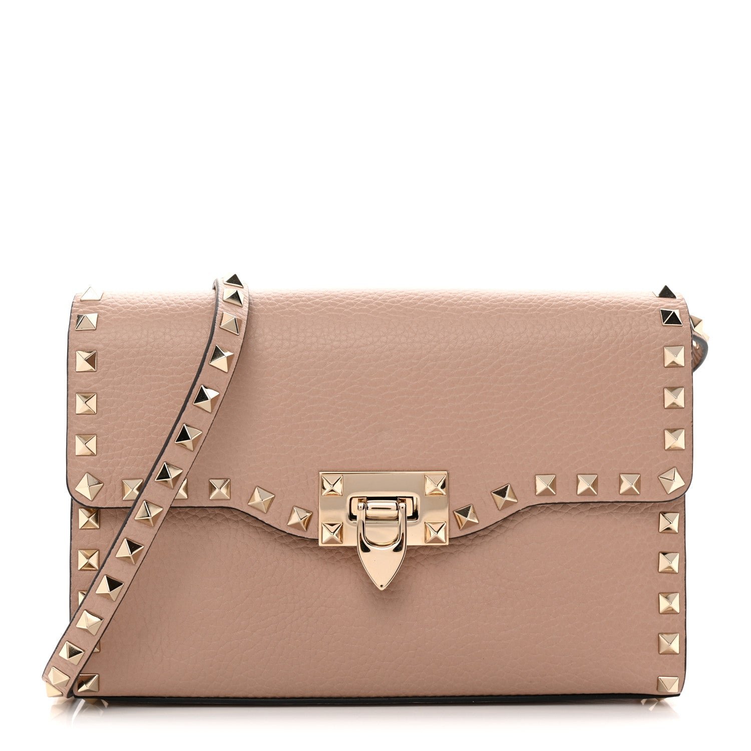 Pebbled Calfskin Medium Rockstud Flip Lock Crossbody Bag Poudre