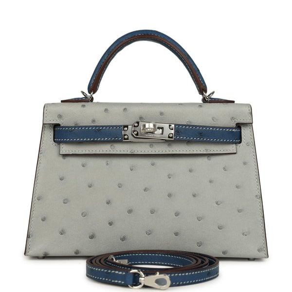 Hermes Hermes Special Order (HSS) Kelly Sellier 20 Bleu Glacier and Bleu Fonce Ostrich Palladium Hardware