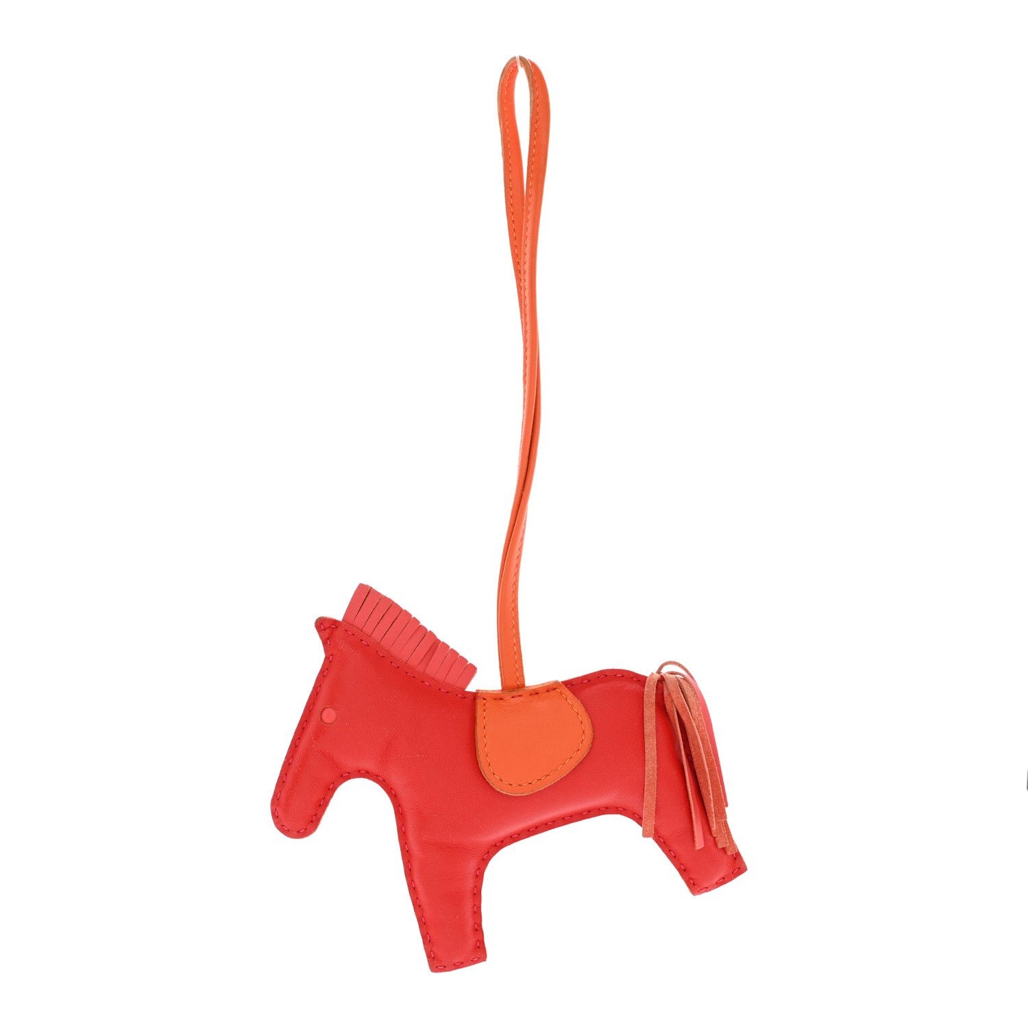 Hermes Milo Lambskin Grigri Rodeo Horse Bag Charm MM Rouge Rose Indien Jaipur Feu