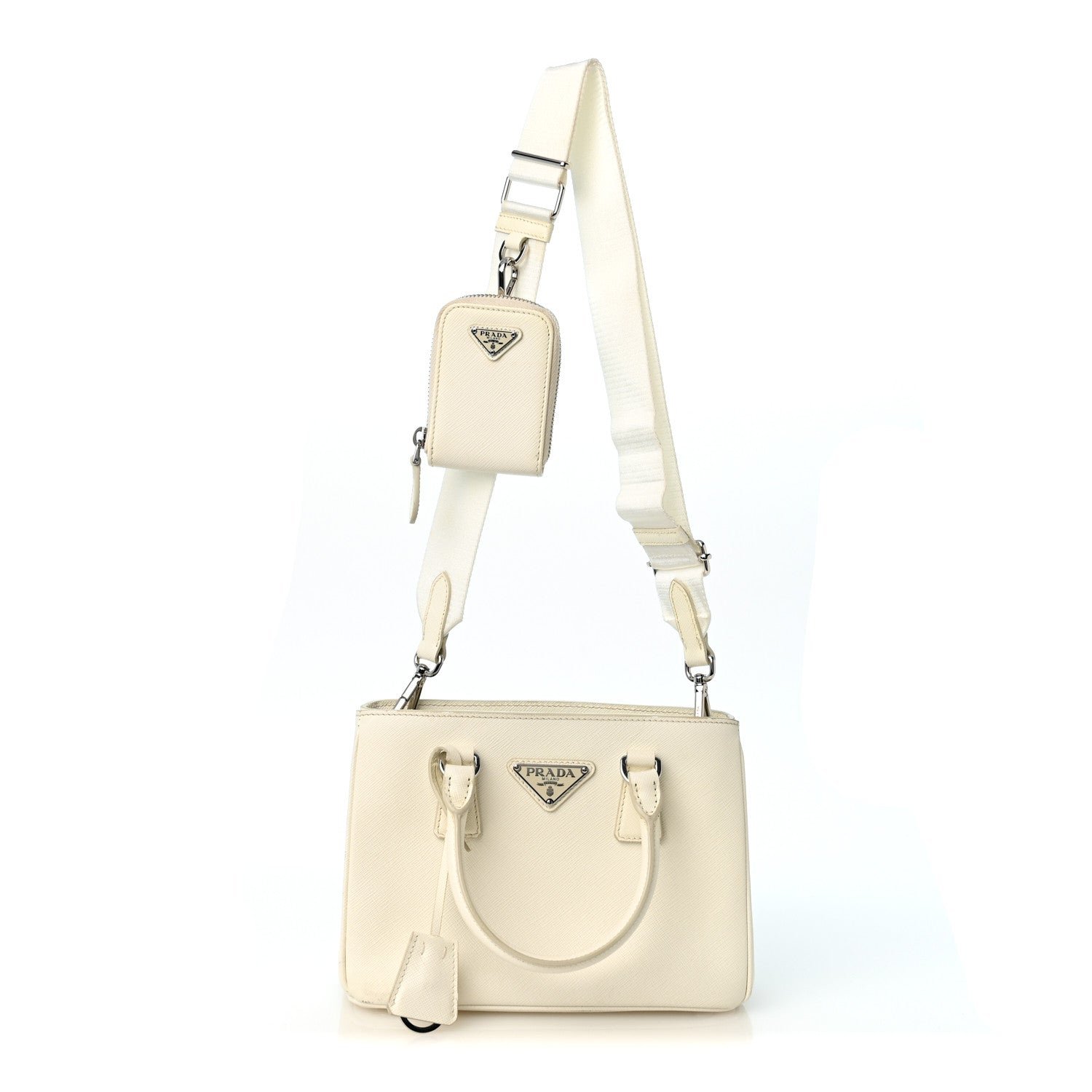 Prada Saffiano Lux Micro Galleria Shoulder Bag White