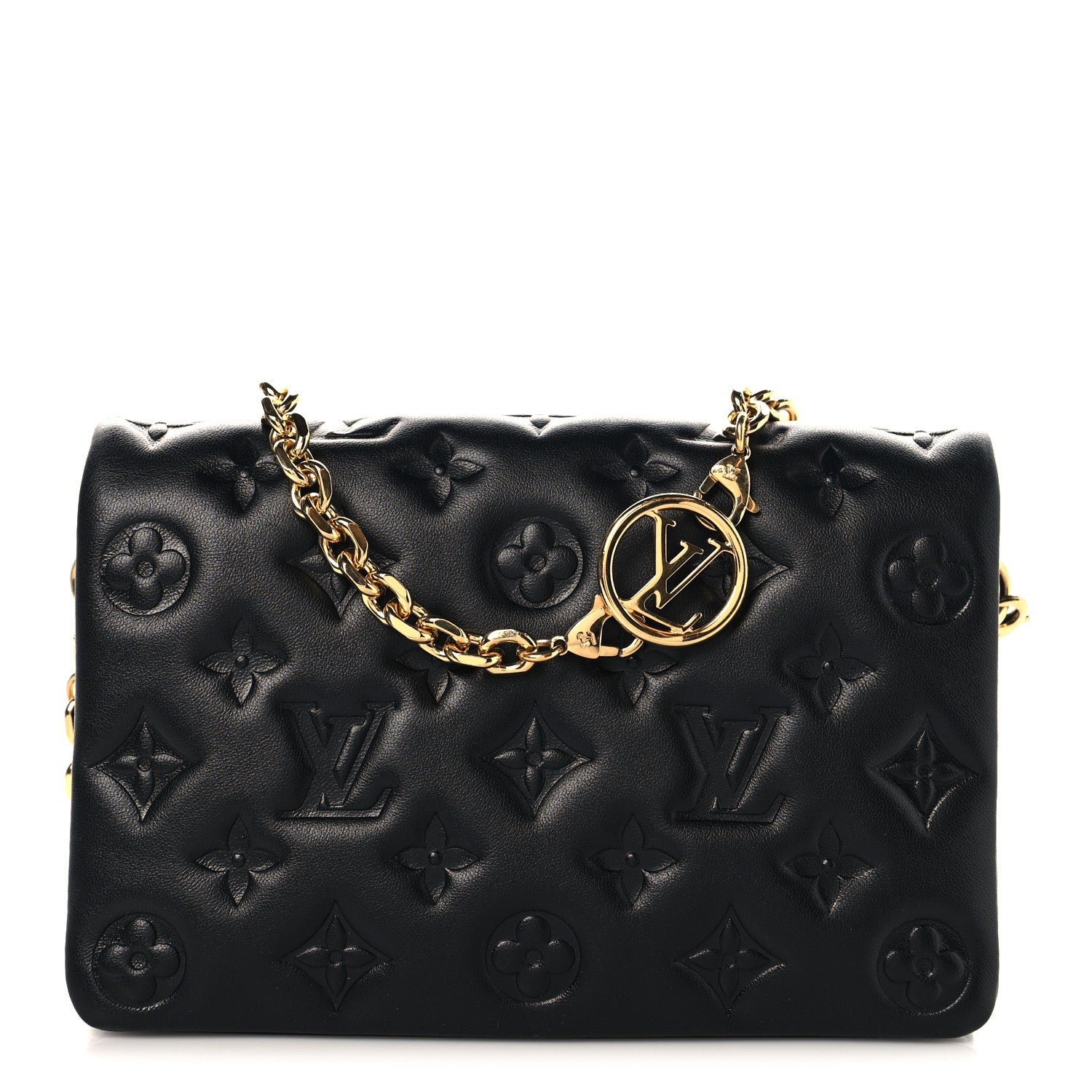 Louis Vuitton Lambskin Embossed Monogram Pochette Coussin Black