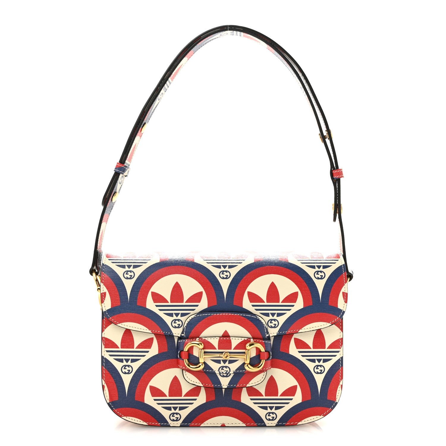 Gucci X ADIDAS Shangai Calfskin Web Trefoil Interlocking G Small Horsebit 1955 Shoulder Bag Red White Blue