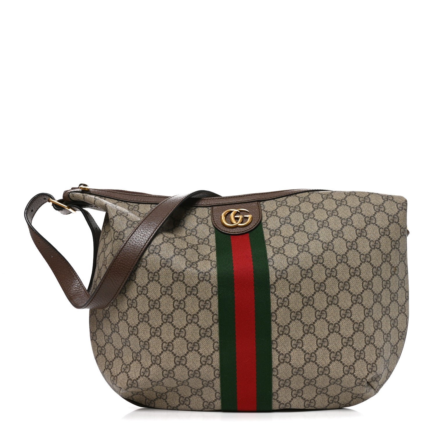 Gucci GG Supreme Monogram Web Ophidia Half Moon Hobo Brown