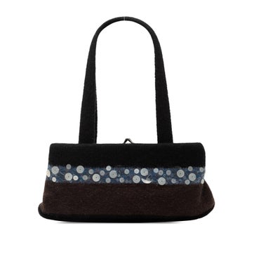 Wool Wool and Sequin Embellished Clasp Shoulder Bag