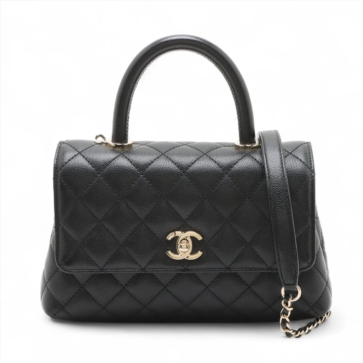 Chanel Coco handle 24 XS Caviar Skin 2 Way Handbag Black Gold Metal Fittings ran
