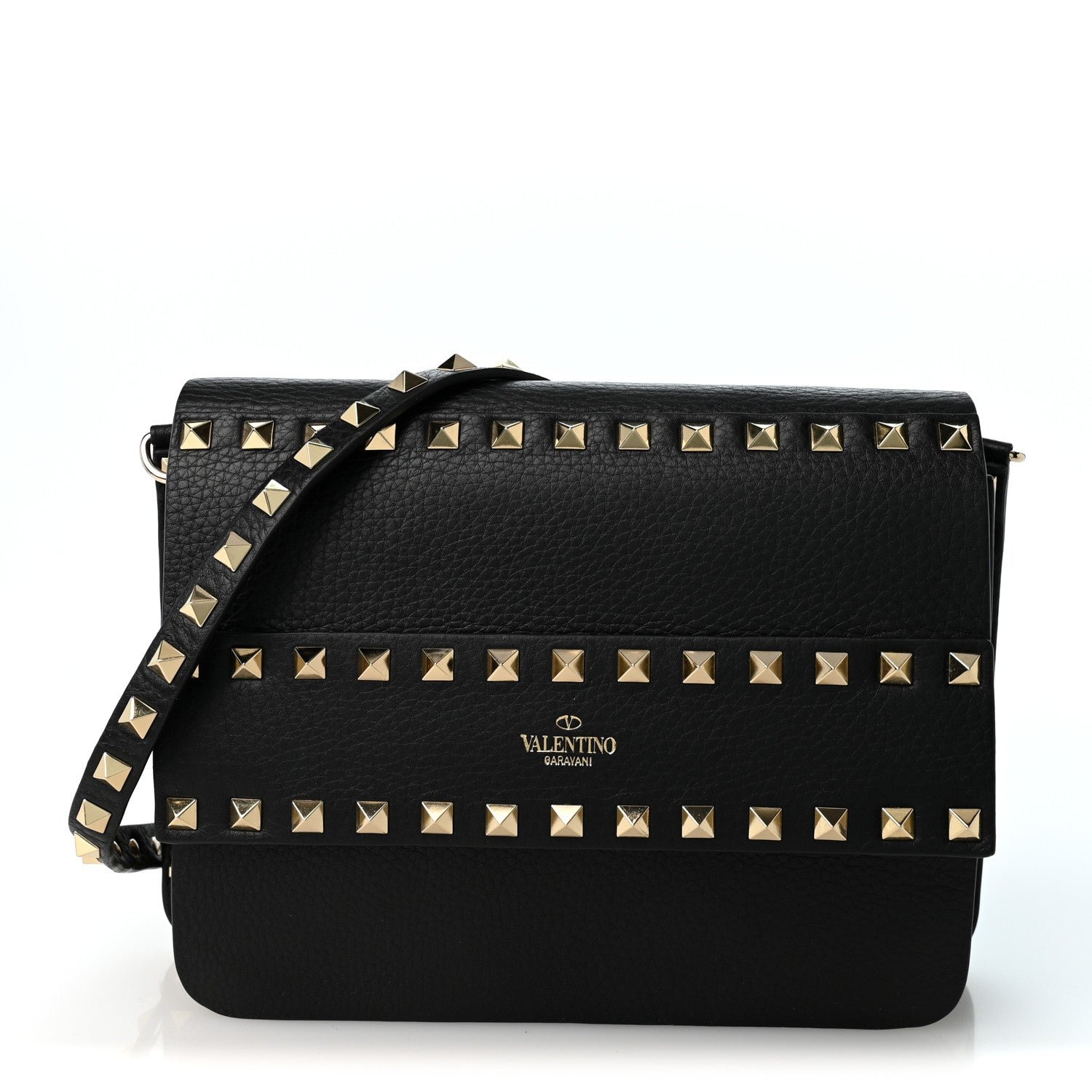 Valentino Garavani Vitello Rockstud Side Slip Crossbody Black