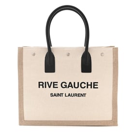 Saint Laurent Linen Calfskin Small Rive Gauche Tote Greggio Natural