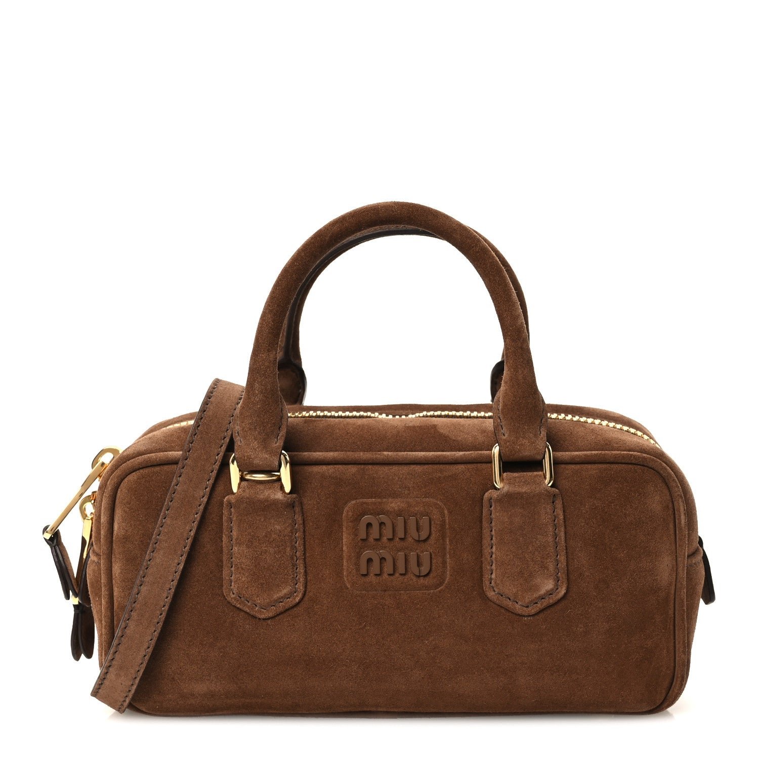 Miu Miu Suede Padded Regular Arcadie Top Handle Bag Cacao