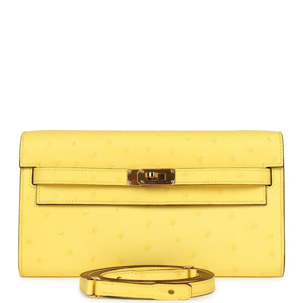 Hermes Hermes Kelly To Go Wallet Jaune Citron Ostrich Rose Gold Hardware