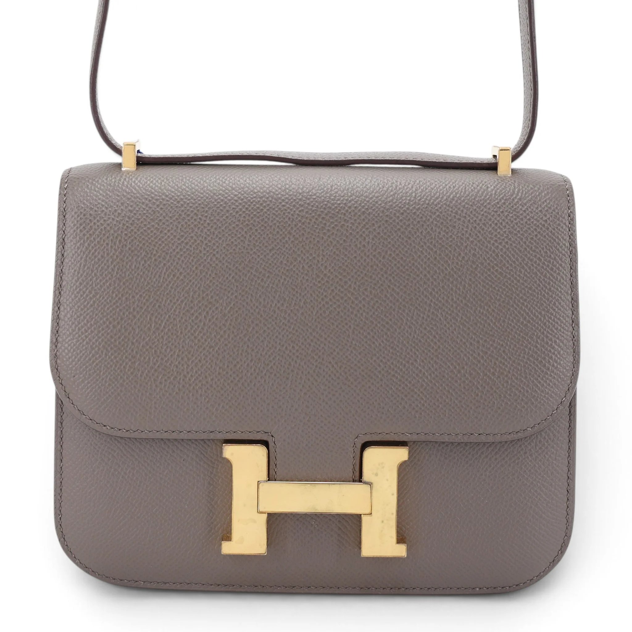 Very Good ( Rank A) HERMÈS Constance Mini Etain (8F) Epsom Gold hardware Z (2021)