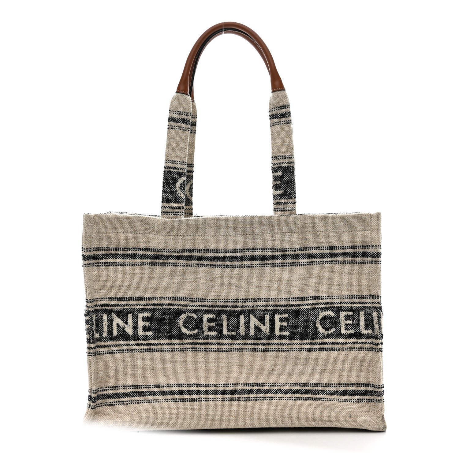 Celine Jacquard Striped Large Cabas Thais White Black