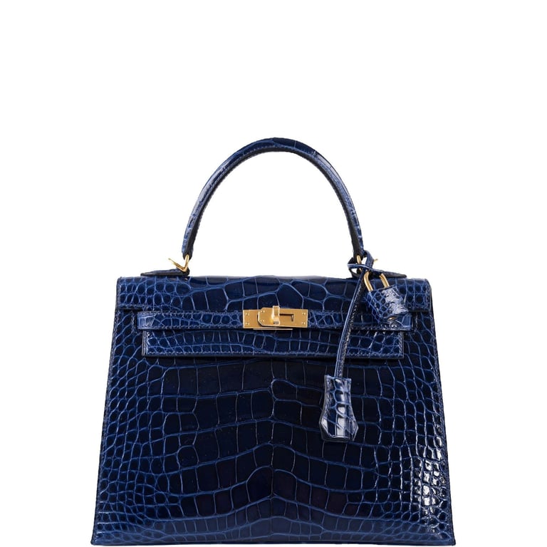 Hermes Hermès Kelly 25 Sellier Blue Sapphire Alligator Gold Hardware