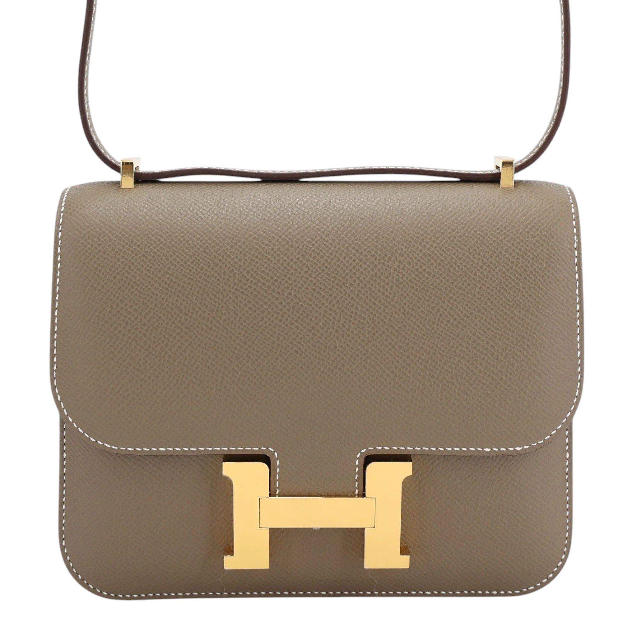 Brand New ( Rank N ) HERMÈS Constance Mini 19 Mirror Etoupe (18) Epsom Gold hardware K (2025)