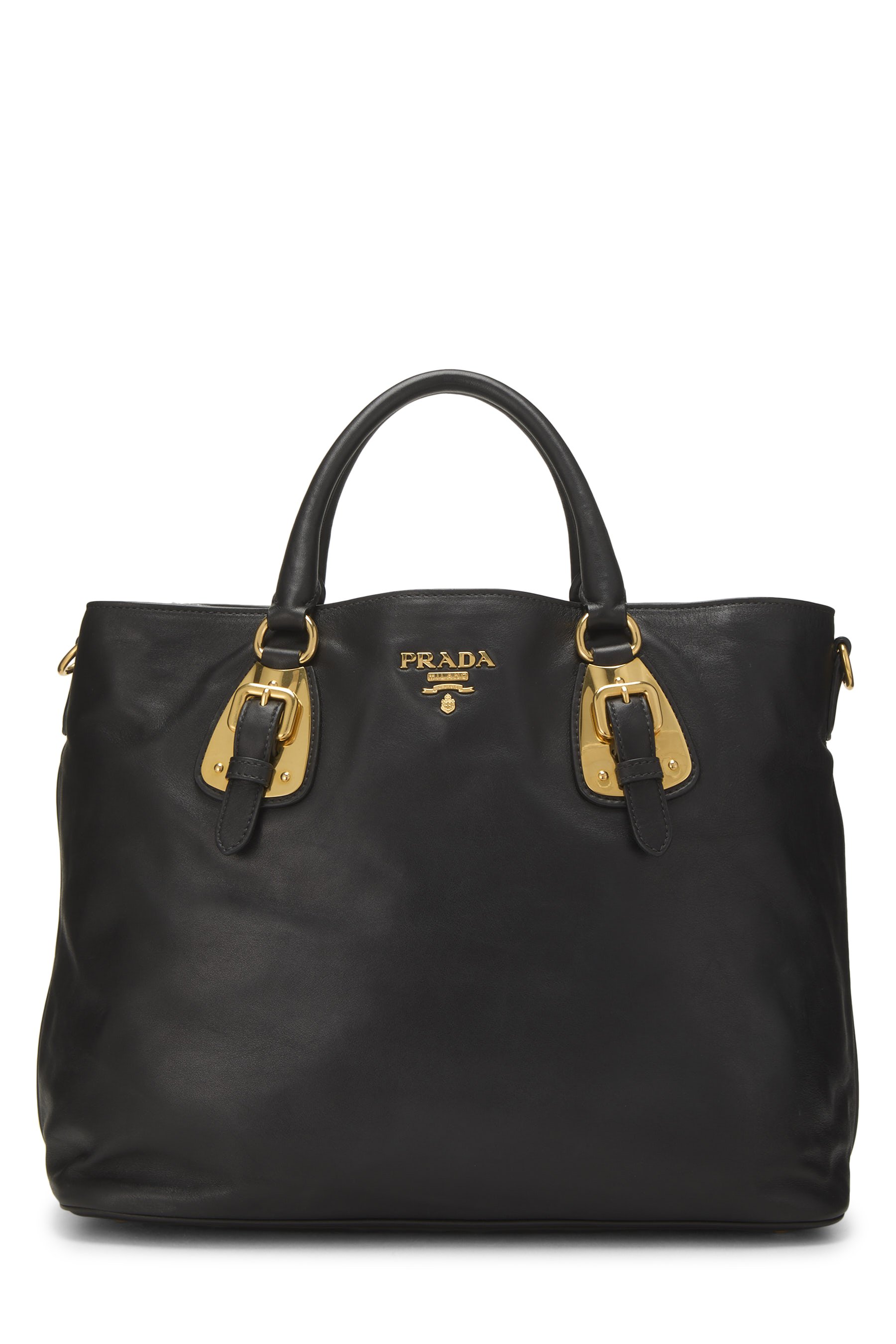 Prada Black Calfskin Leather Convertible Buckle Tote